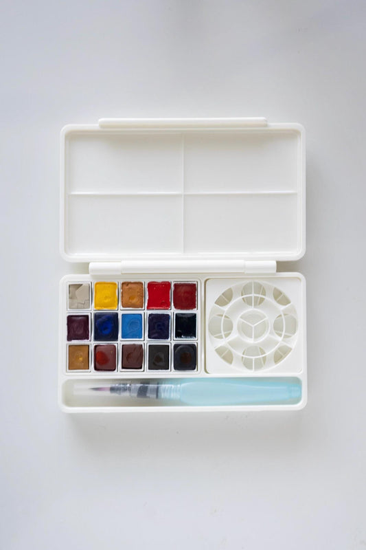 Watercolor Paint Palette with 15 Half Pans + Swatch Templates